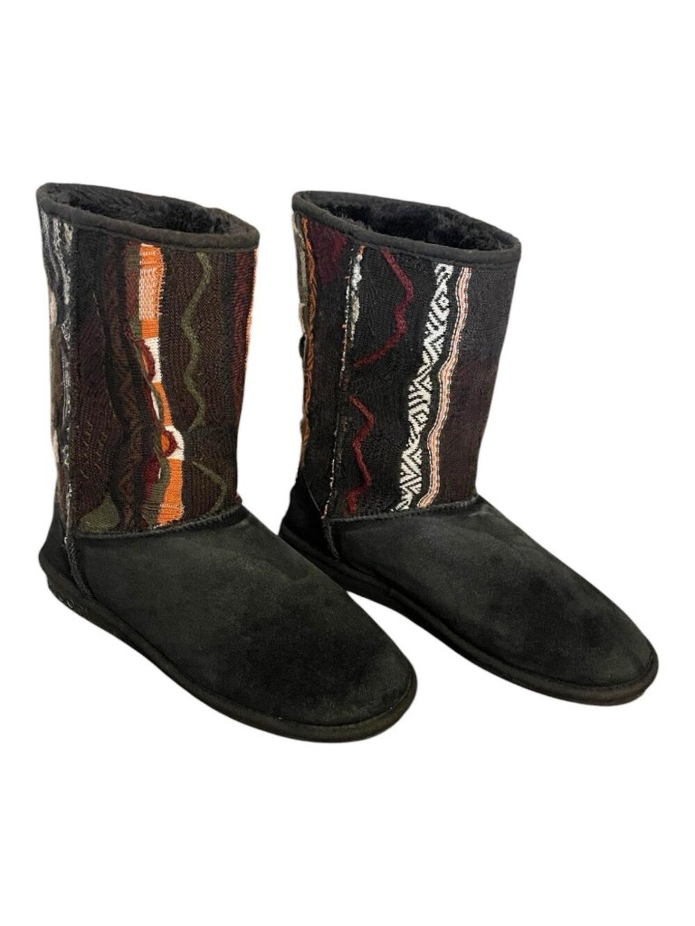 Coogi Women’s Black Multi Shearling Lined Knit Sweater Boots SZ 11 Pull-On Boho